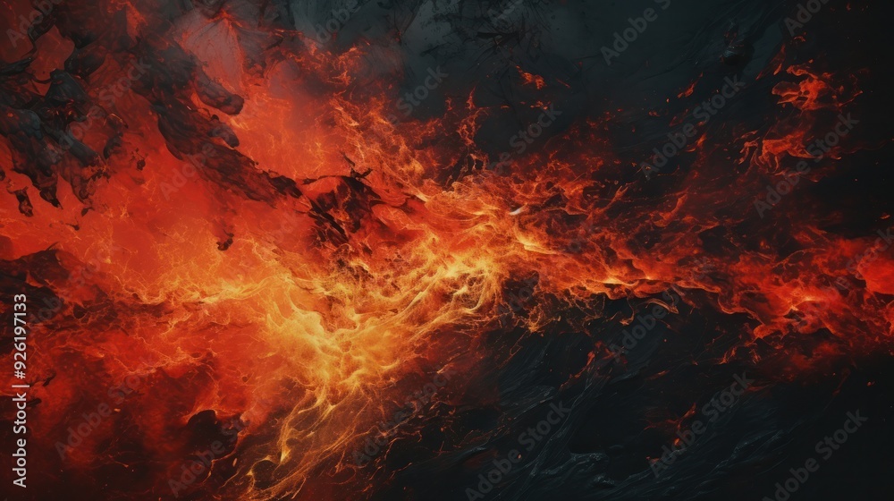 Dramatic abstract reflection of a volcanic eruption showcasing fiery orange Dramatic abstract reflection of a volcanic eruption showcasing fiery orange