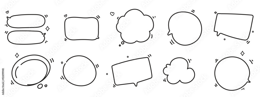 Obraz premium Hand drawn Doodle blank speech bubbles, thinking shapes set cartoon art illustration
