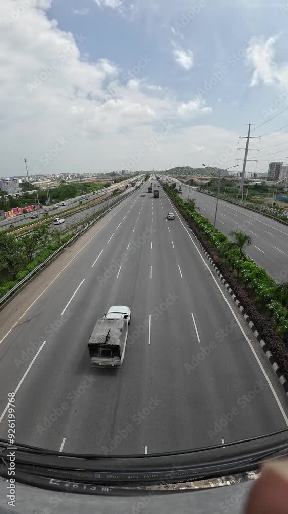 Above View of Highway With Vehicles Moving At Day Time Vertical Video Above View of Highway With Vehicles Moving At Day Time Vertical Video
