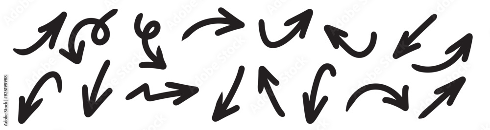 Set hand drawn vector arrows doodle white background design element vector illustration. Set hand drawn vector arrows doodle white background design element vector illustration.