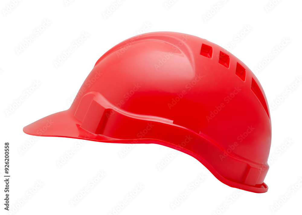 Side view of red plastic hard hat Side view of red plastic hard hat