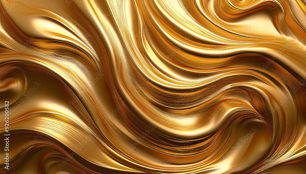 Luxurious Golden Waves. Abstract Flowing Metallic Texture with Rich, Shimmering Curves and Intricate Detailing, Opulence and Fluidity in a Vibrant Gold Toned Pattern Luxurious Golden Waves. Abstract Flowing Metallic Texture with Rich, Shimmering Curves and Intricate Detailing, Opulence and Fluidity in a Vibrant Gold Toned Pattern