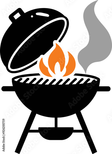 Grill with Flame and Smoke Icon