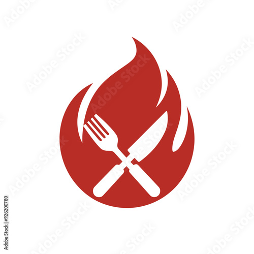 Fork and Knife with Flame Icon Illustration
