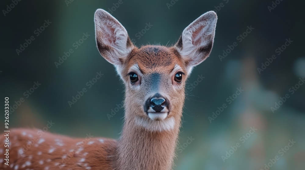 A tight shot of a deer's face with a softly blurred backdrop A tight shot of a deer's face with a softly blurred backdrop