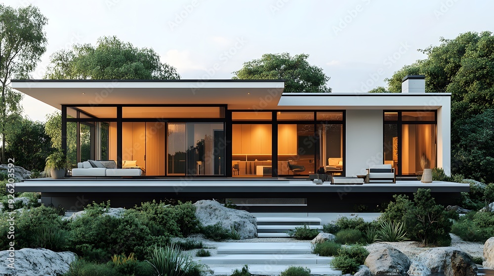 Minimalistic modern home in 3D rendering, with clean geometric lines and a white background for a sleek look. Minimalistic modern home in 3D rendering, with clean geometric lines and a white background for a sleek look.