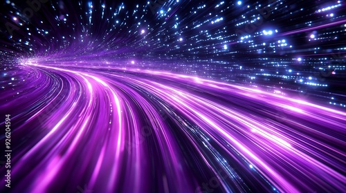 Purple and Silver light trails, the flow of data within computer systems or networks