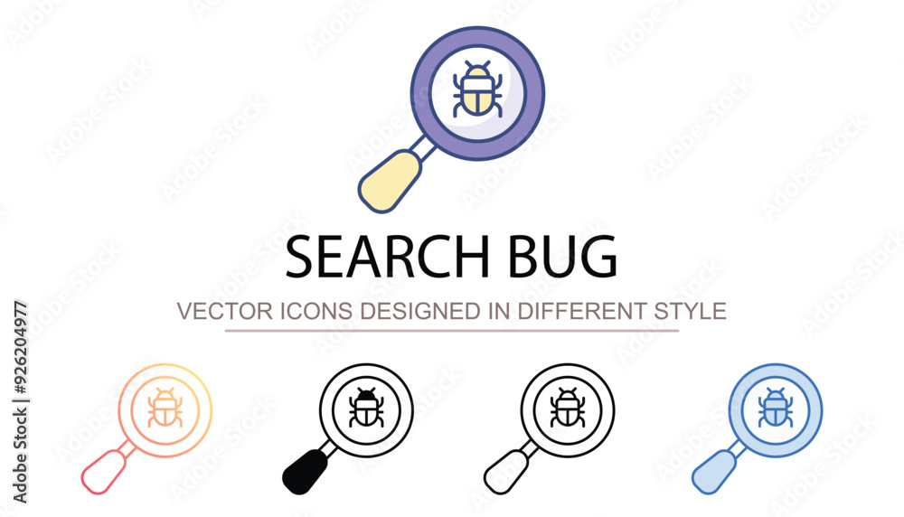 Search Bug icon design with white background stock illustration