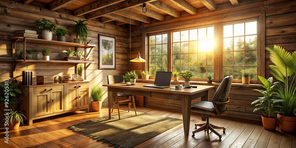 Cozy rustic wooden office supplies earthy natural warm golden light Cozy rustic wooden office supplies earthy natural warm golden light