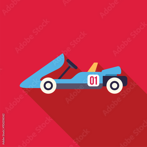 Blue racing go kart with the number one on its side is waiting at the starting line, ready to race