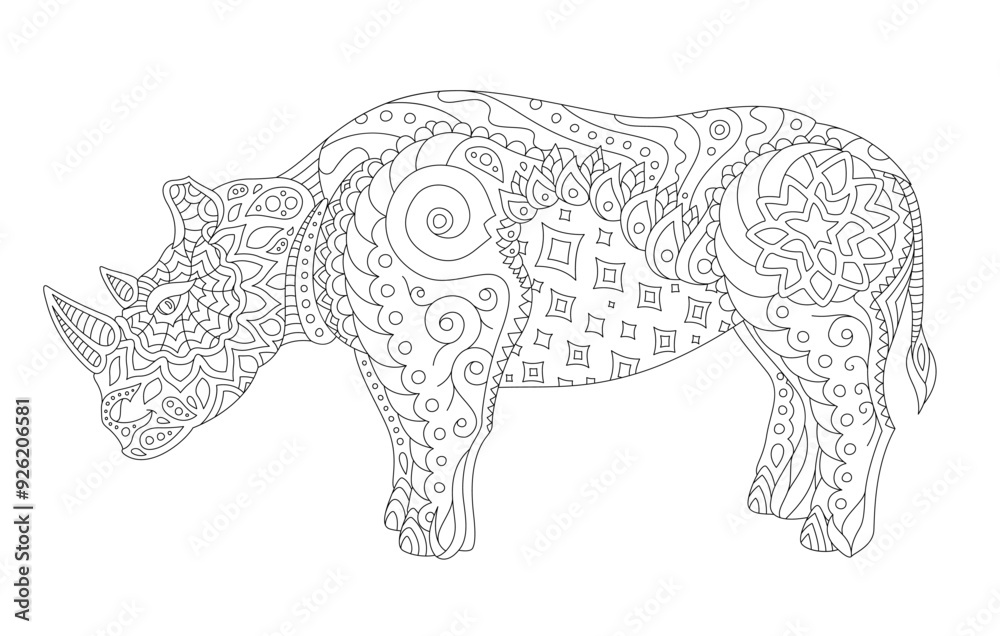 Fototapeta premium Coloring book art with stylized rhino silhouette