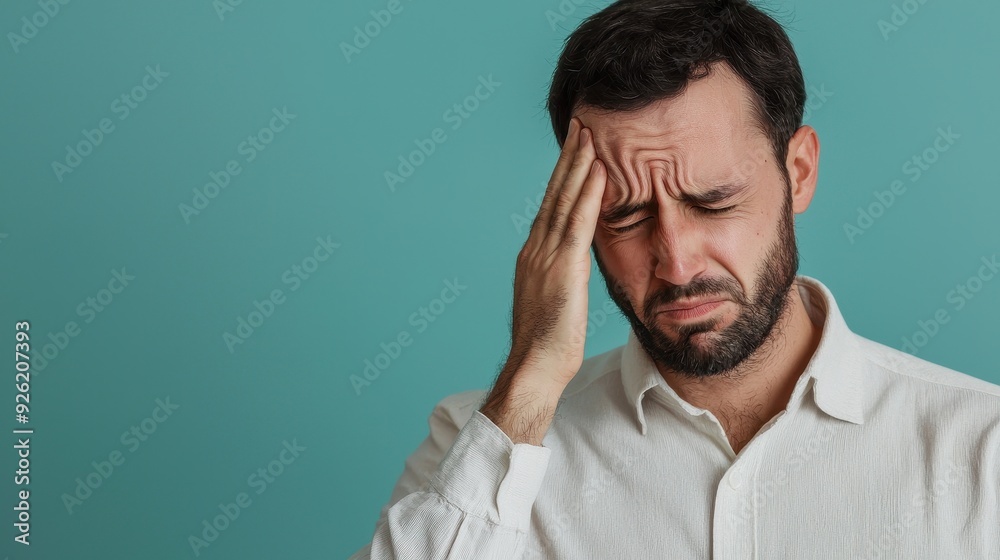 Portrait of a Person in Agony with Facial Nerve Pain, Holding Face with Copy Space for Text. Portrait of a Person in Agony with Facial Nerve Pain, Holding Face with Copy Space for Text.