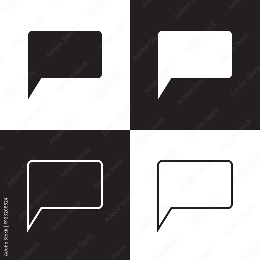 Fototapeta premium Speech bubble editable stroke and solid web icon set. Vector illustration. Isolated on white and black background. EPS 10