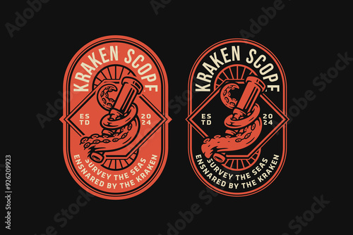kraken or octopus tentacle wrapped around binoculars badge logo vector collection design for nautical, adventure, industry and sailing