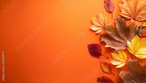 Wallpaper Mural Autumn Leaves on Vibrant Orange Background. Collection of Dry, Crisp Foliage Showcasing the Warm Hues of Fall with Maple and Birch Leaves Arranged in a Natural, Seasonal Composition Torontodigital.ca