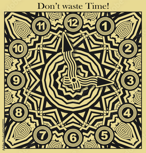 Retro style clock dial and the inscription on top - Do not waste Time! Poster, decorative element. Vector illustration