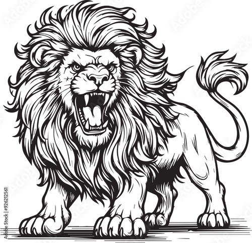 A lion line art coloring book illustration for kids