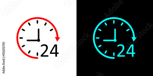 Twenty four time icon. 24hrs support service symbol. Same day delivery sign.