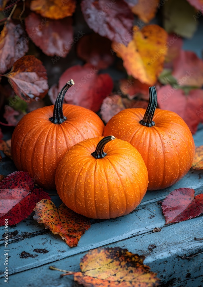 Autumn concept with pumpkins and vibrant maple leaves on a vintage wooden table, ideal for seasonal banners. Autumn concept with pumpkins and vibrant maple leaves on a vintage wooden table, ideal for seasonal banners.