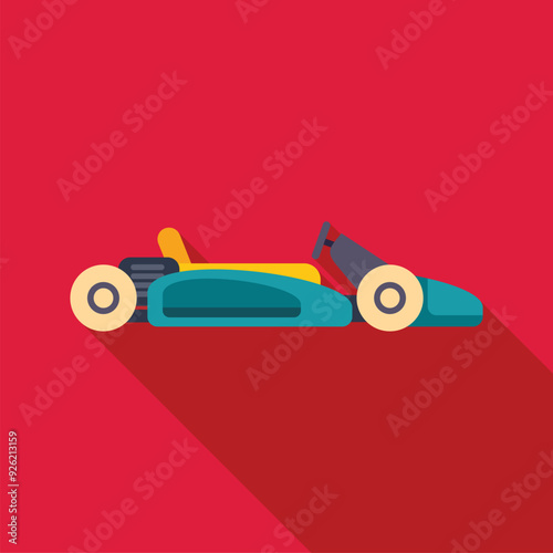 Green go kart is speeding on a red background, showcasing the excitement of racing and the thrill of competition