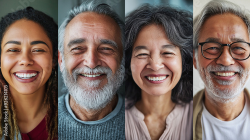Multigenerational Smiling Portraits of Diverse Elderly Individuals with Joyful Expressions