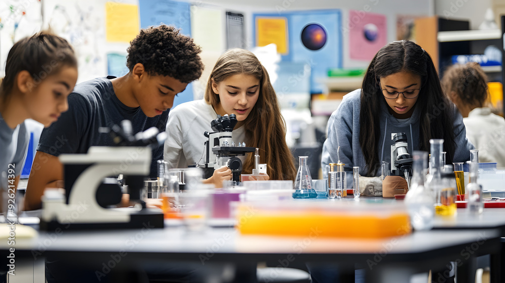 Stock Photo Classroom Science: Engaging Students in a Modern, Equipment-Filled Learning Space Stock Photo Classroom Science: Engaging Students in a Modern, Equipment-Filled Learning Space