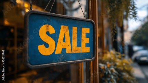 A SALE sign advertising sales and exclusive deals is displayed in a storefront. retail commercial