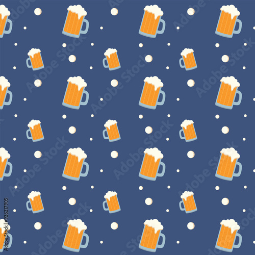 Seamless repeating pattern of beer mugs.