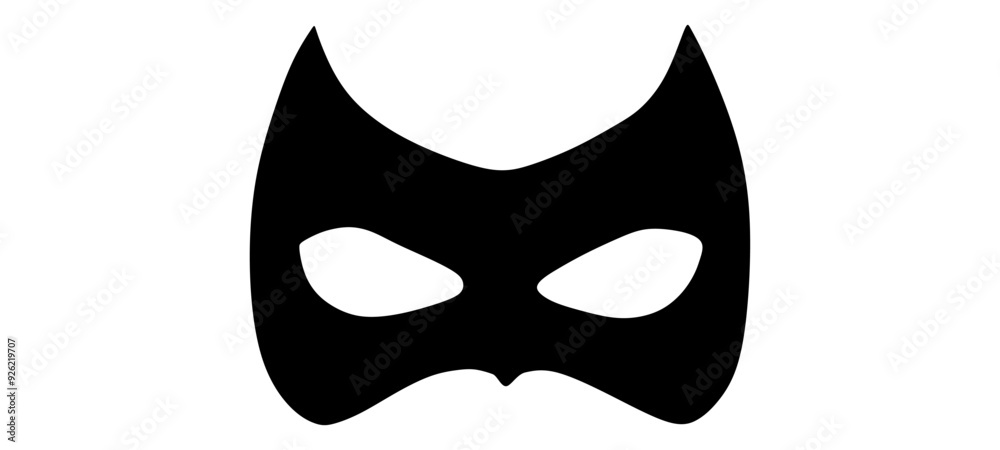 Hero Mask, Mask superhero carnival villain or burgar vector icon set. Black masquerade costume eye mask silhouette hidden person face. Simple design incognito party masque shape template illustration.