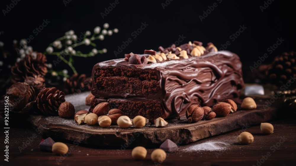 Bush de Noel Christmas Log Cake and New Year background. Neural network ai generated art Bush de Noel Christmas Log Cake and New Year background. Neural network ai generated art