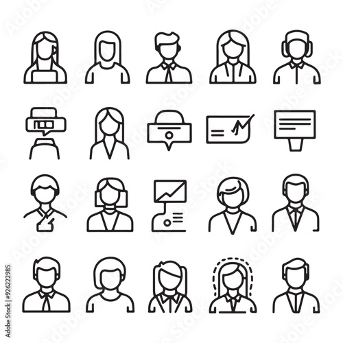 business people icons set , hand drawing graphics icon elements for business and web isolated vector on white background