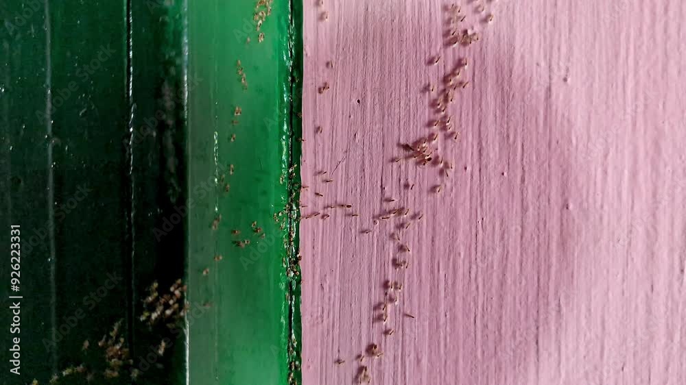 Macro view of a colony of RIFA ants or red fire ants, crawling on the house wall Macro view of a colony of RIFA ants or red fire ants, crawling on the house wall