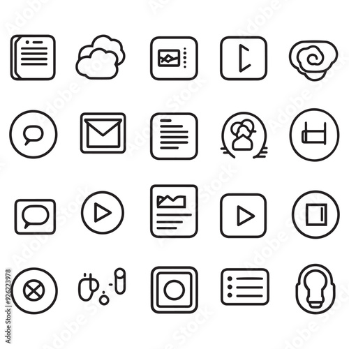 set of icons for web , hand drawn graphics icon set in a flat design isolated vector on white background