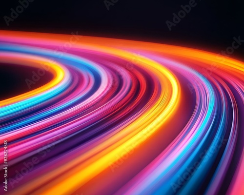 Vibrant neon light trails in a mesmerizing swirl, perfect for conveying motion and energy in creative projects.