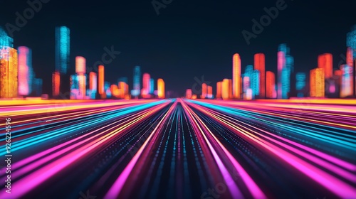 An AI-powered smart city with autonomous vehicles, digital infrastructure, and glowing pathways, symbolizing the future of urban living photo