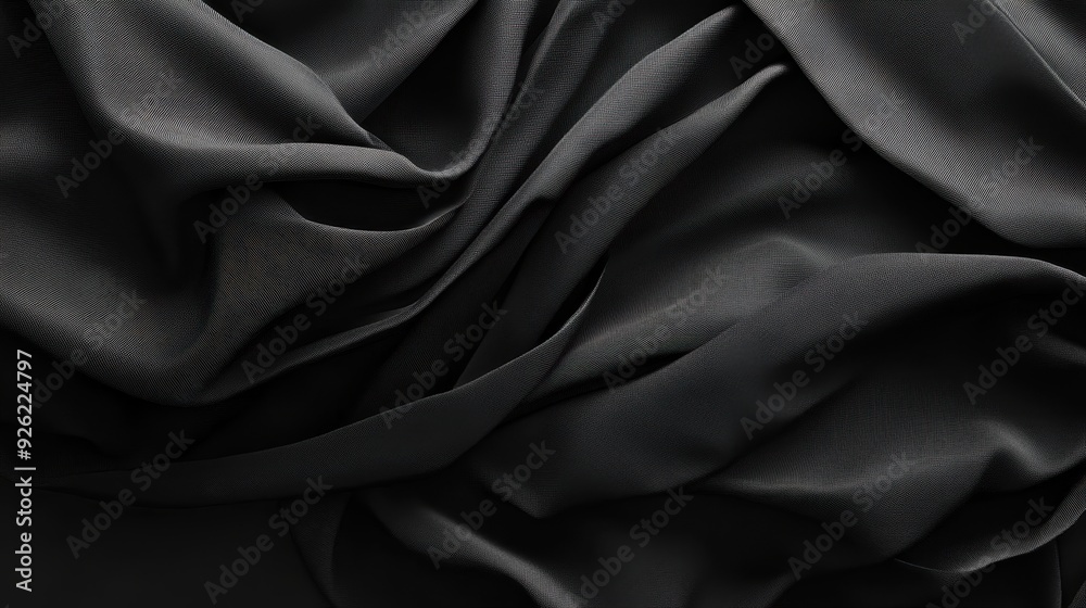 Fototapeta premium A close-up view of black, draped fabric showing texture and folds.