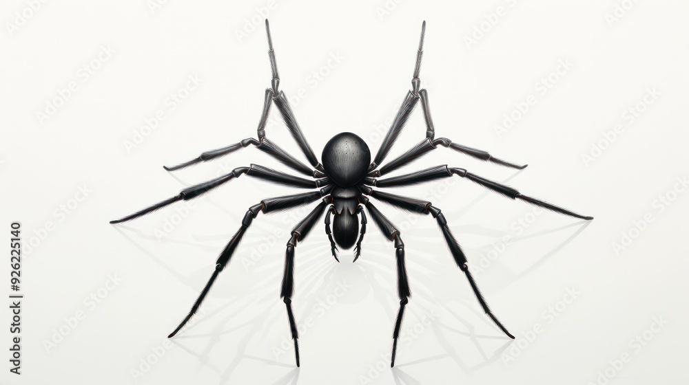 Obraz premium A detailed silhouette of a spider with outstretched legs on a crisp white background,