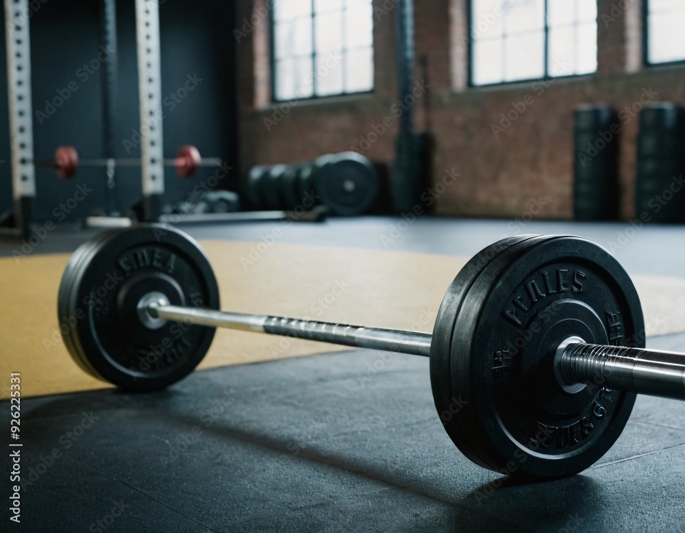 Barbell for fitness training in the gym. Sports background. Ai generated image. Barbell for fitness training in the gym. Sports background. Ai generated image.