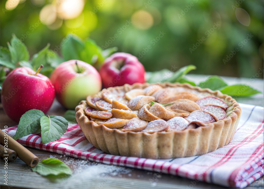 Homemade Apple Pie with Fresh Apples and Spices on Rustic Wooden Table Homemade Apple Pie with Fresh Apples and Spices on Rustic Wooden Table