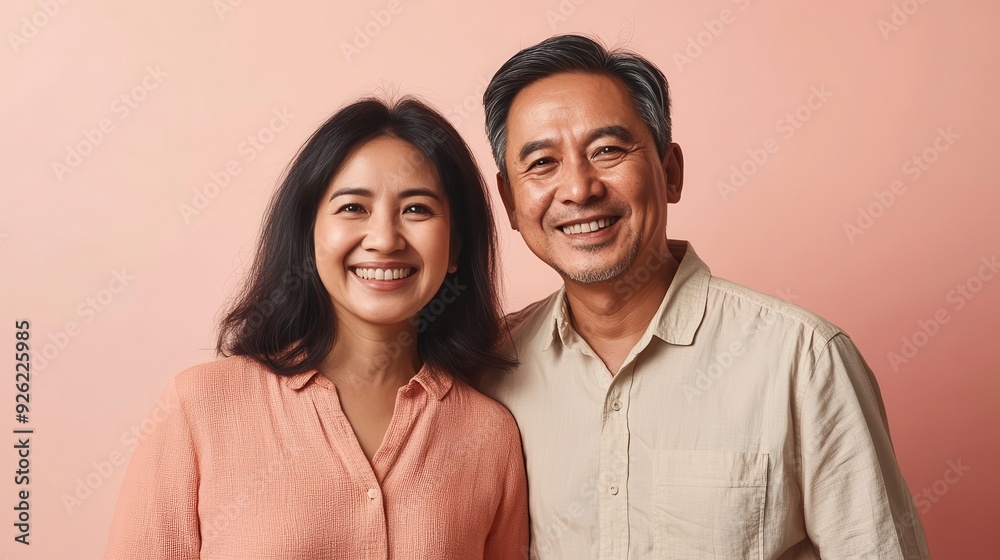 A couple stands close, smiling warmly, enjoying a moment together in a light-filled room A couple stands close, smiling warmly, enjoying a moment together in a light-filled room