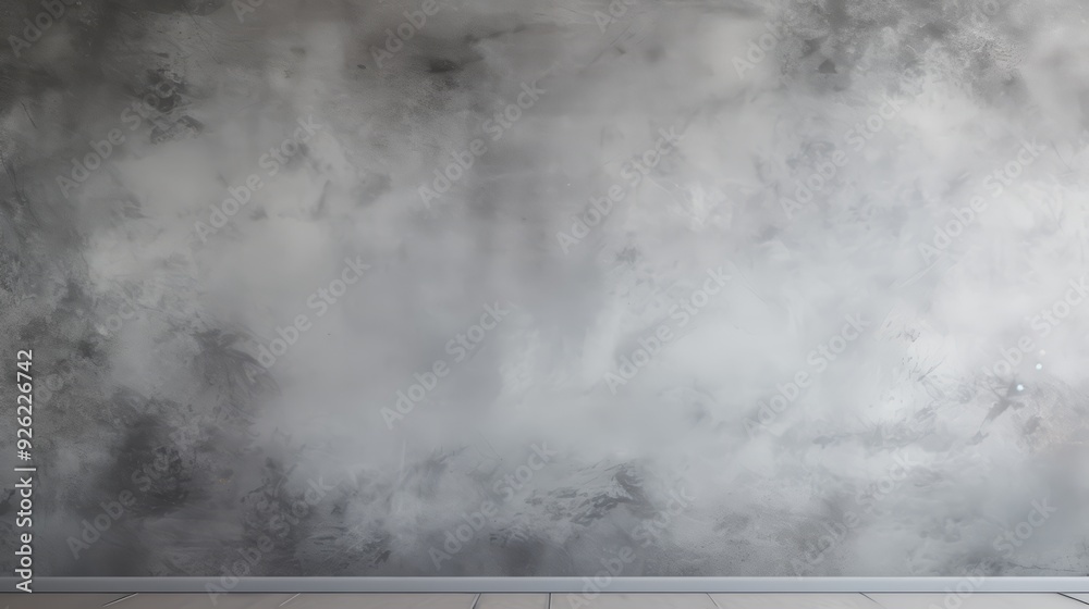 Fototapeta premium A gray, textured wall with a subtle pattern, perfect for showcasing products or text. The wall is topped with a simple gray baseboard, and the backdrop creates a clean and minimalist aesthetic.