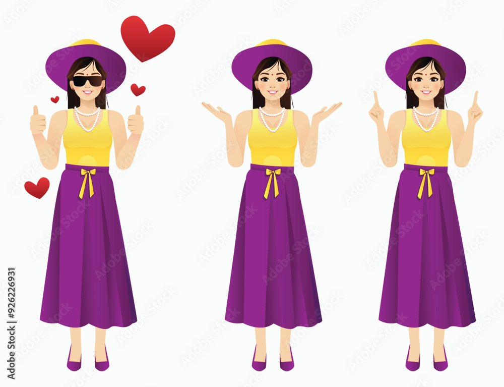 Set of Indian Girl Character Design in different poses Vector Set of Indian Girl Character Design in different poses Vector