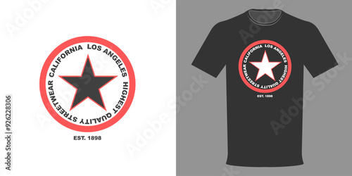Vector illustration. T-shirt CALIFORNIA. Graffiti LOS ANGELES Fashionable T-shirt design in minimalist style. Highest quality streetwear