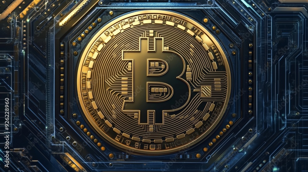 Illustrative Design of Bitcoin Embedded in a Circuitry Background Illustrative Design of Bitcoin Embedded in a Circuitry Background