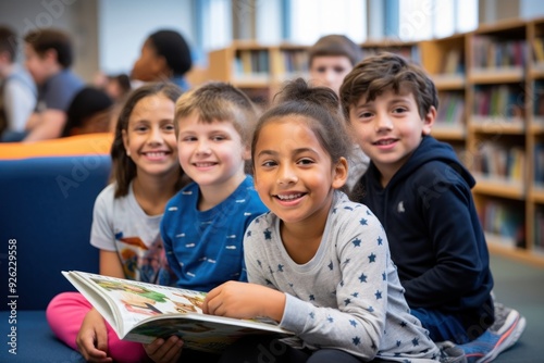 Primary students reading child adult.