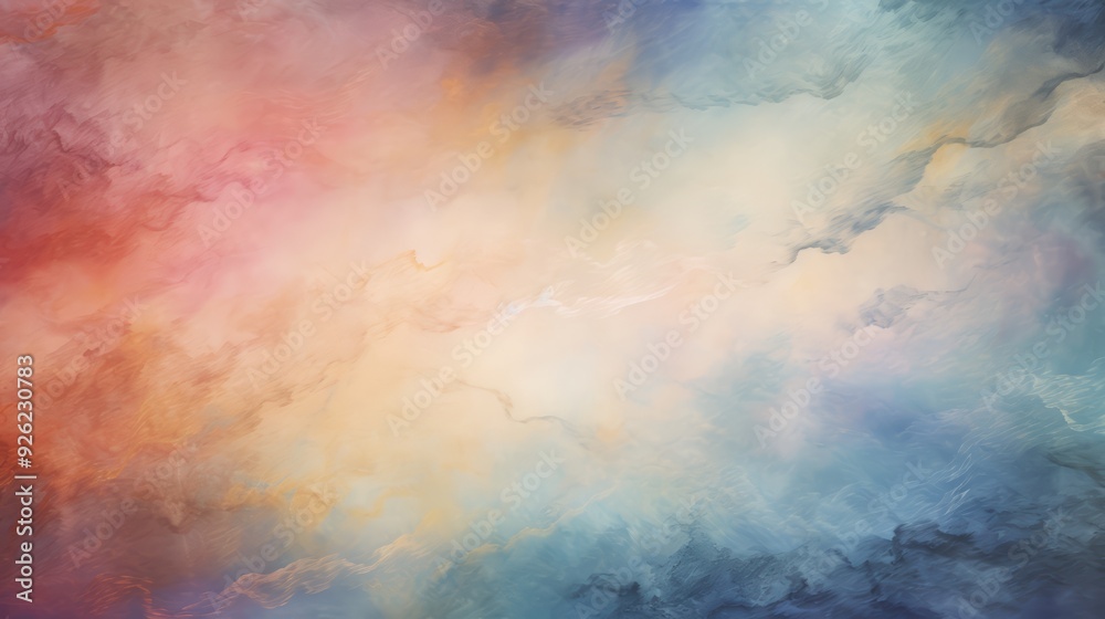 Abstract watercolor background with soft, blurred, and blended colors of pink, orange, blue, and yellow.