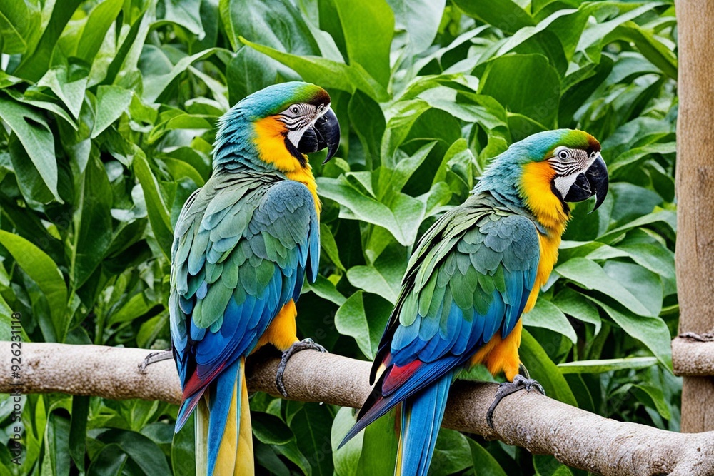 Fototapeta premium parrot, bird, macaw, animal, beak, yellow, blue, colorful, tropical, nature, green, 
