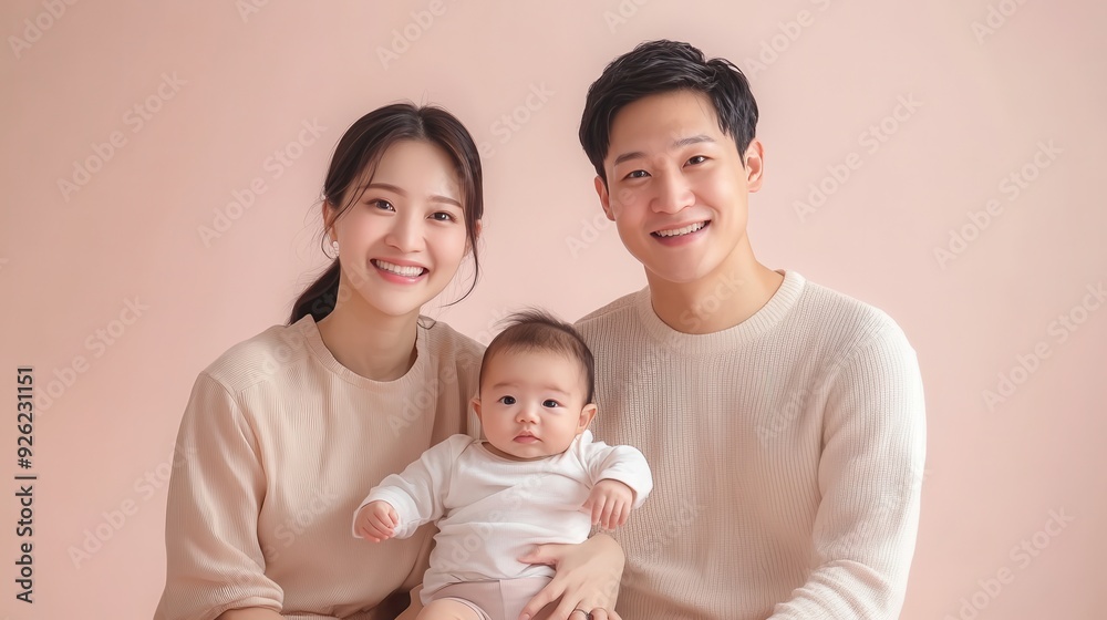 A smiling couple enjoys a moment with their baby in a warm and inviting indoor space A smiling couple enjoys a moment with their baby in a warm and inviting indoor space