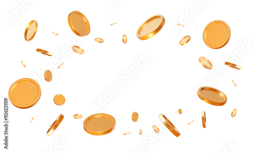 3d realistic flying golden shiny coins with effect bokeh on white isolated background. Rich or casino luck concept. Precious expensive treasure. Stock vector illustration.	
