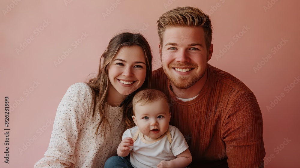 A couple poses proudly with their delightful baby, showcasing joy and warmth together A couple poses proudly with their delightful baby, showcasing joy and warmth together